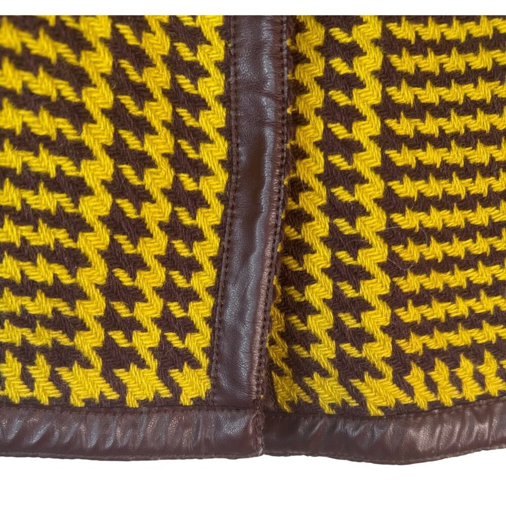 VTG PHILOSOPHY DI Wool Houndstooth Vintage Yellow & Brown Wool Jacket Faux Trim - Picture 3 of 11